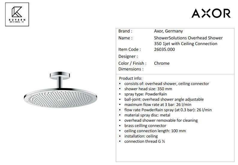 Axor Shower Solutions overhead shower 350 1jet , Chrome 26035.000