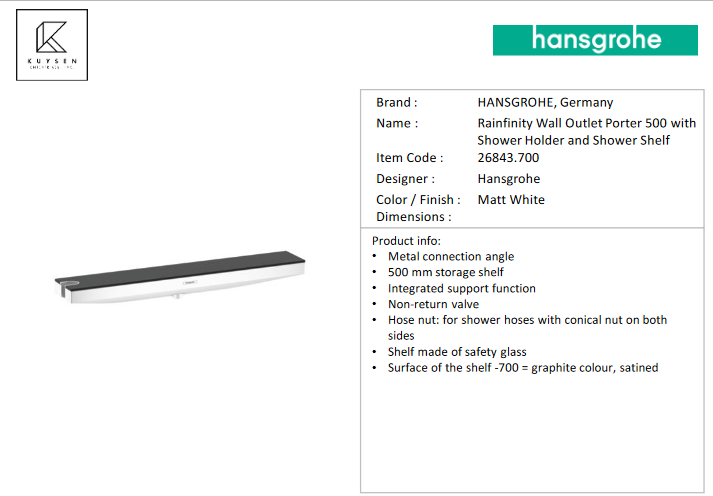 Hansgrohe Porter 500 shelf with holder 26843.700