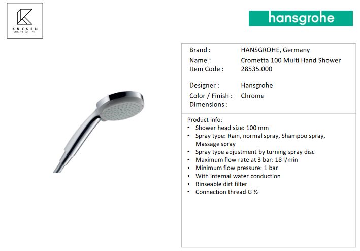 Hansgrohe Croma 100 Vario handshower 28535.000.
