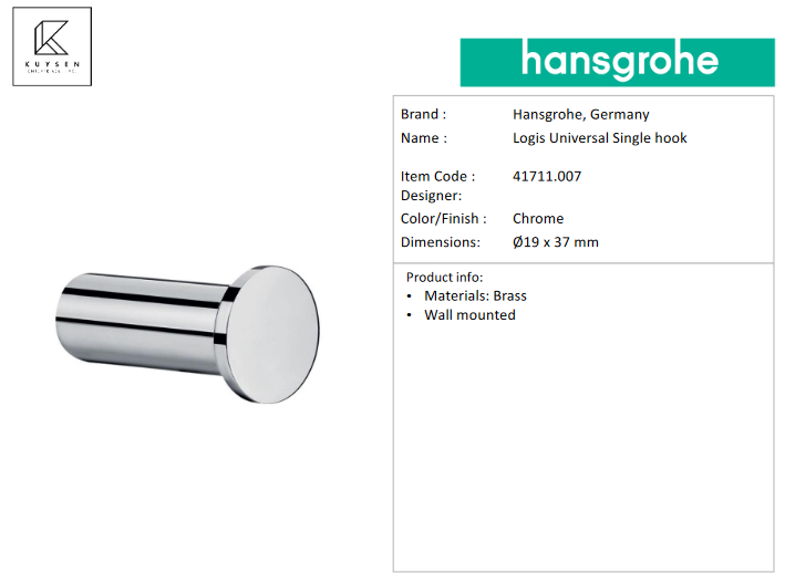 Hansgrohe Logis Universal Single hook ﻿41711.007