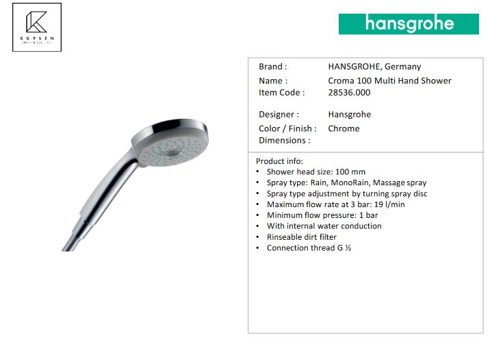 Hansgrohe Croma 100 Multi handshower 28536.000.