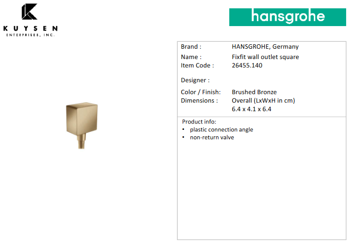 Hansgrohe Talis E Fixfit square wall outlet BBR 26455.140