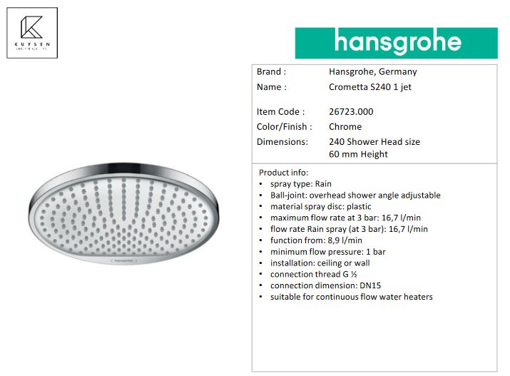 Hansgrohe Crometta S240 1jet overhead shower 26723.000