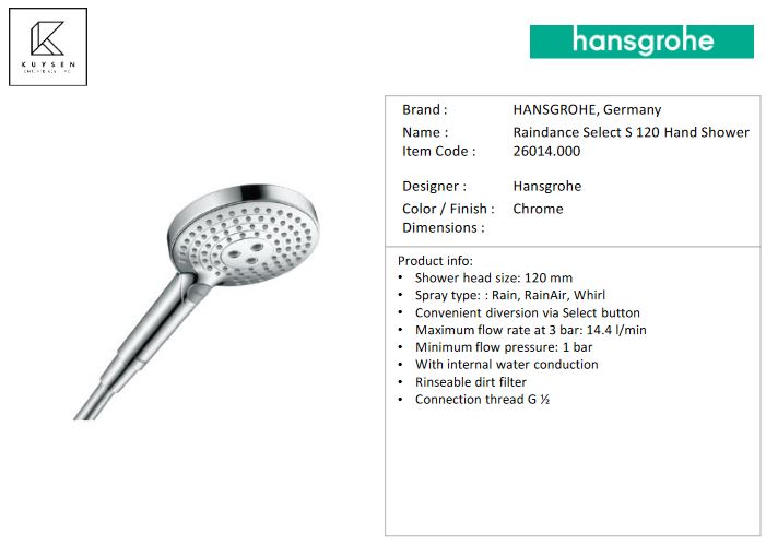Hansgrohe Raindance Select S120 3jet handshower 26014.000