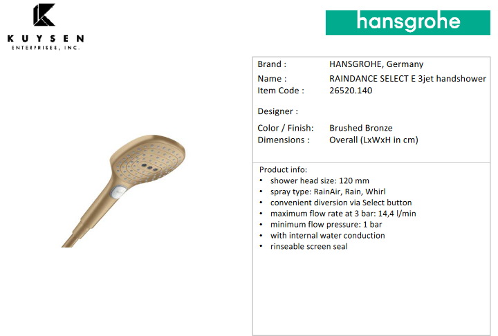 Hansgrohe Raindance Select E120 handshower BBR 26520.140