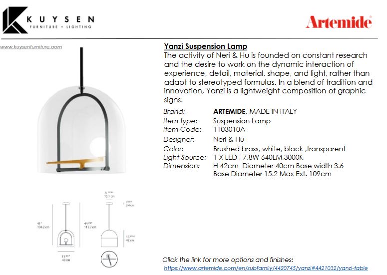 Artemide Yanzi Suspension Lamp 1103010A