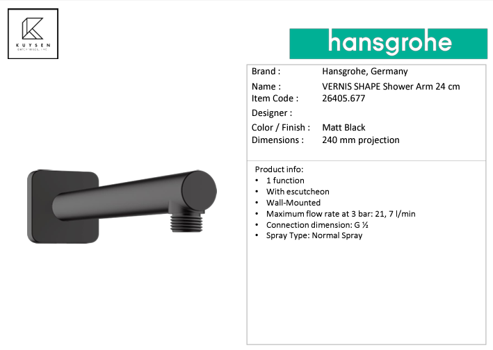 Hansgrohe VERNIS SHAPE Shower Arm 24 cm 26405.677