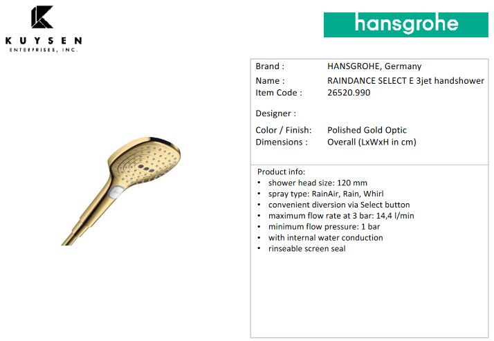 Hansgrohe Metropol Raindance Select E120 handshower 26520.990