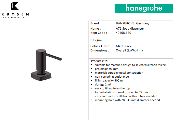 Hansgrohe soap dispenser 71 matt black 40468.670