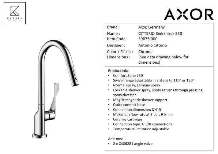 Axor Citterio sink mixer with pull out 39835.000