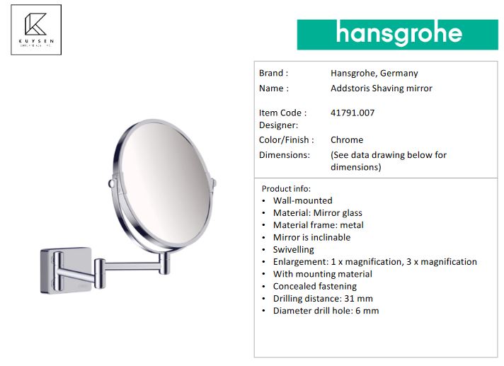 Hansgrohe AddStoris Shaving mirror, Chrome 41791.007