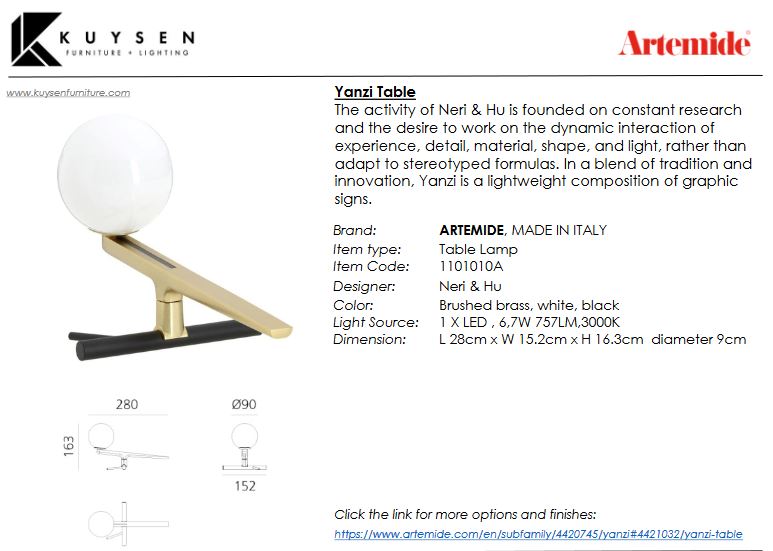 Artemide Yanzi Table Lamp 1101010A