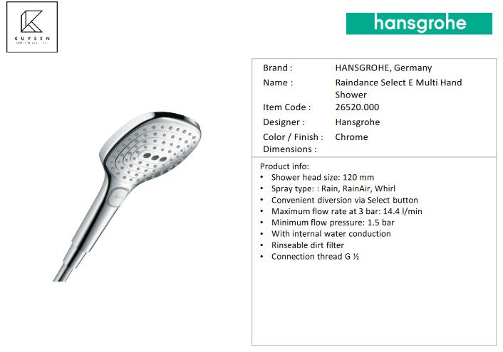 Hansgrohe Raindance Select 120 3jet handshower 26520.000