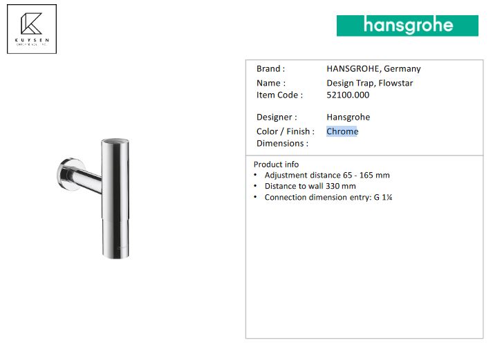 Hansgrohe Flowstar bottle trap 52100.000