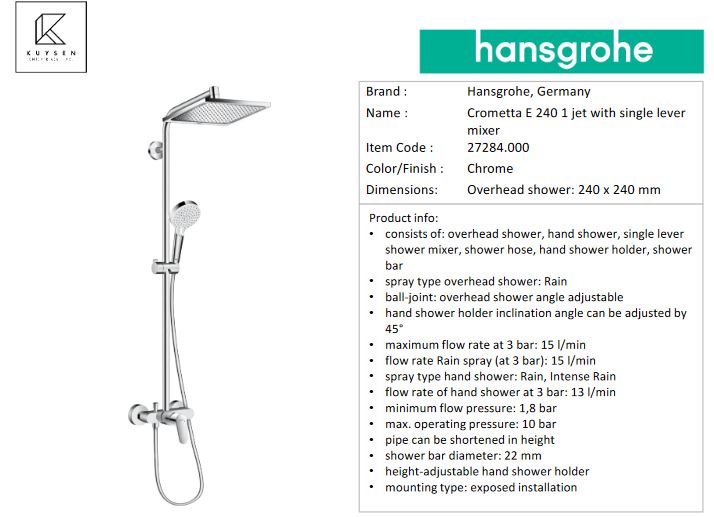 Hansgrohe  Crometta E showerpipe 240 1 lever mxr 27284.000