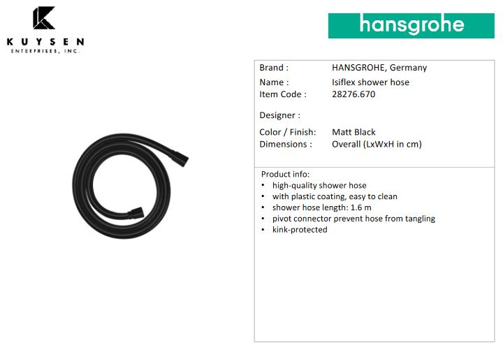 Hansgrohe Isiflex'B hose 1.60m matt black 28276.670
