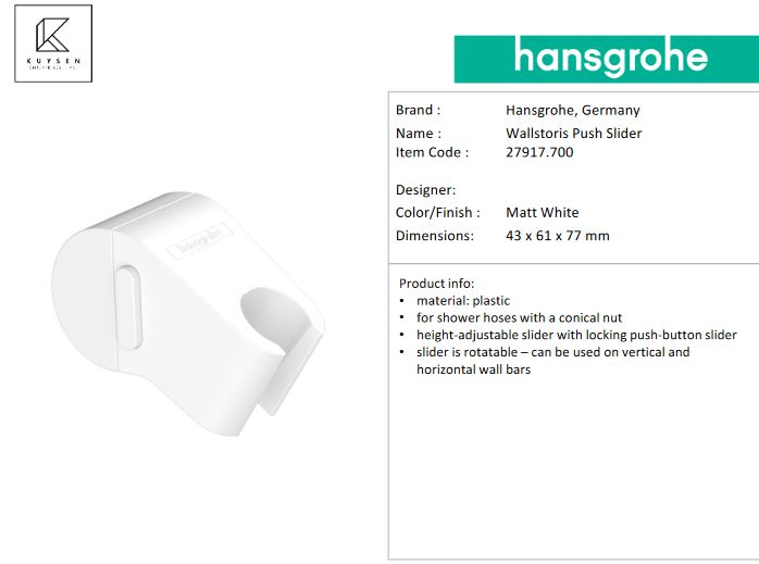 Hansgrohe Wallstoris  Push Slider Matt White 27917.700