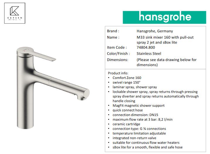 Hansgrohe Zesis M33 sink mixer 160 2jet stl op Stainless Steel 74804.800