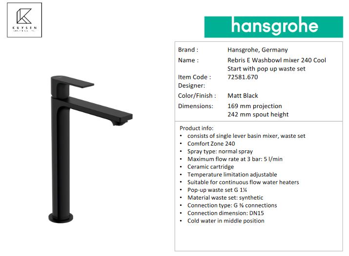 Hansgrohe  Rebris E basin mixer 240 coolstart 72581.670