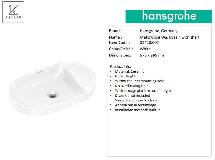 Hansgrohe MellowTide washbowl with shelf 22423.007