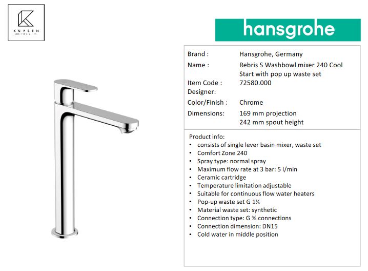 Hansgrohe Rebris S basin mxr 240 coolstart p.u. 72580.000