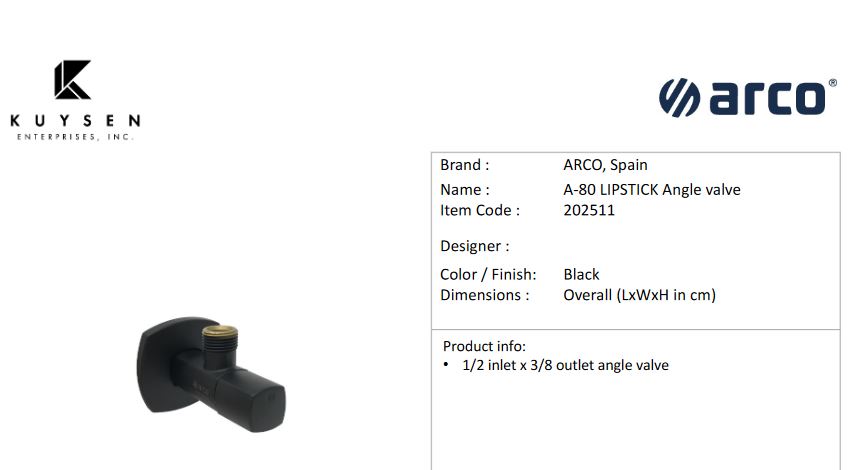 Arco A80 lipstick black 1/2x3/8 M/cubo 202511