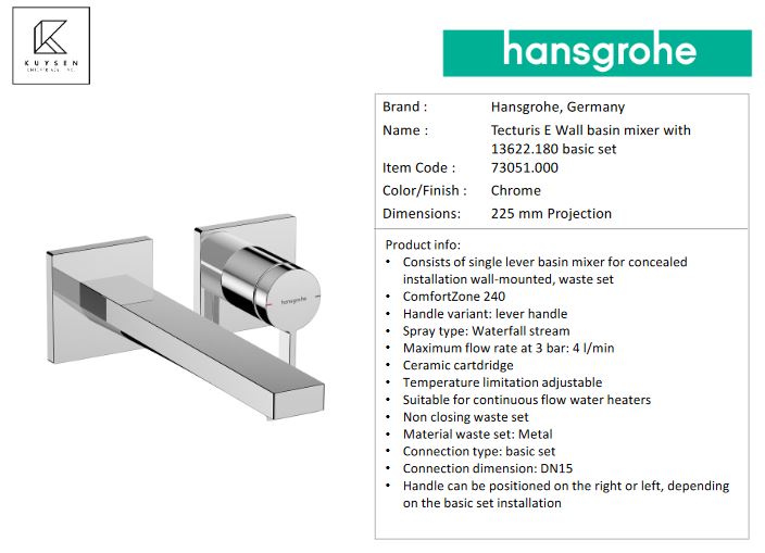 Hansgrohe Tecturis E wall basin mixer 73051.000