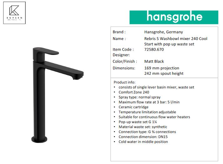 Hansgrohe Rebris S  basin mxr 240 coolstart p.u. 72580.670