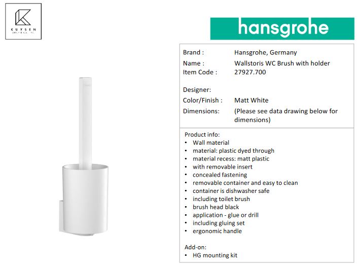 Hansgrohe Wallstoris toilet brush holder white 27927.700