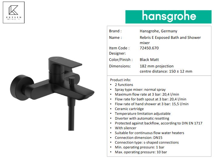 Hansgrohe Rebris E bath mxr wall mounted 72450.670