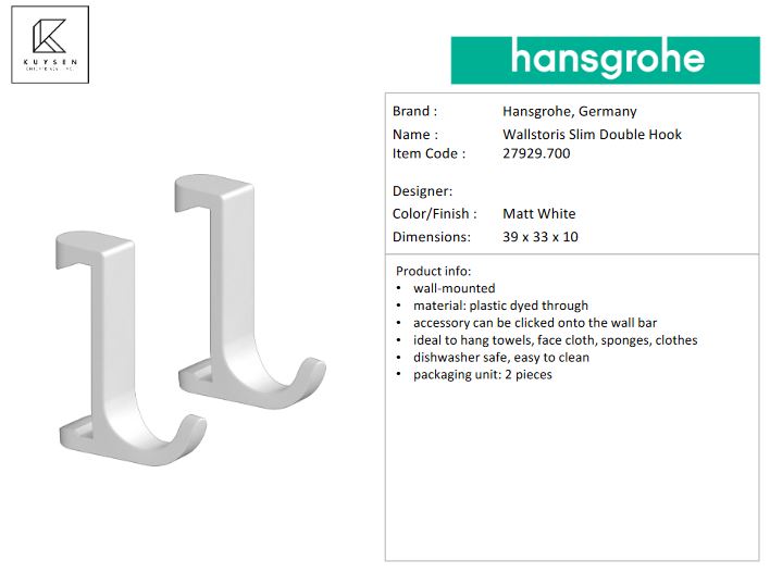 Hansgrohe Wallstoris hook slim matt white 27929.700