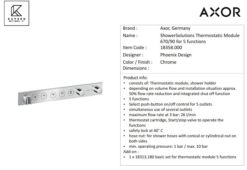 Axor Shower Heaven Thermostatic Module Select 670/90 5 functions, Chrome 18358.000