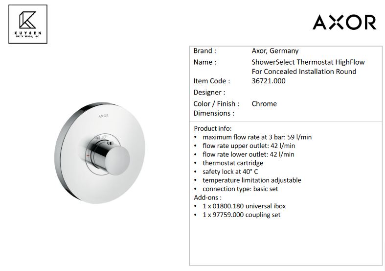 Axor Shower Solutions Thermostat High-flow, Chrome 36721.000