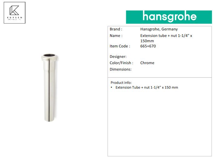 Hansgrohe Extension tube + nut 1-1/4" x 150mm 665+670
