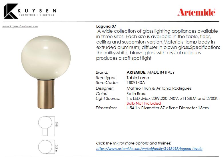 Artemide Laguna 37 Table Lamp 1809140A