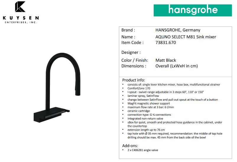 Hansgrohe Aquno Select M81 Sink mixer Matt Black 73831.670