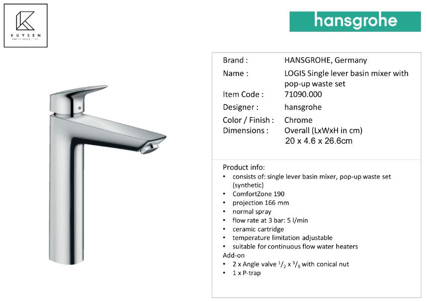Hansgrohe Logis Basin mixer 190 with pull rod waste set 71090.000