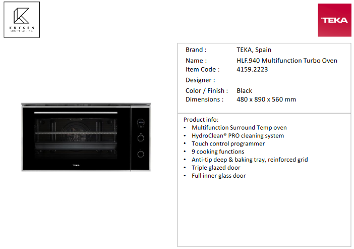 TEKA HLF.940 Multifunction SurroundTemp oven 91/77 L. 4159.2223