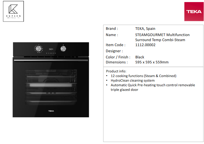 TEKA Steamgourmet Multifunction SurroundTemp Combi-Steam oven 70/71 L. 1112.00002