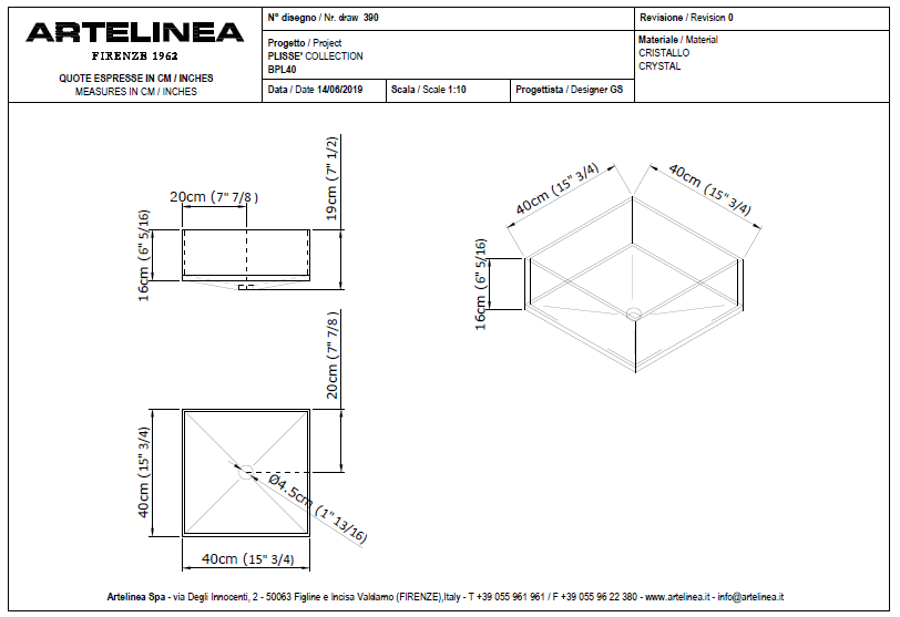 Artelinea PLISSE base unit RH bronze + BPL40 basin + ATOLLO mirror with LED diffusion AL590