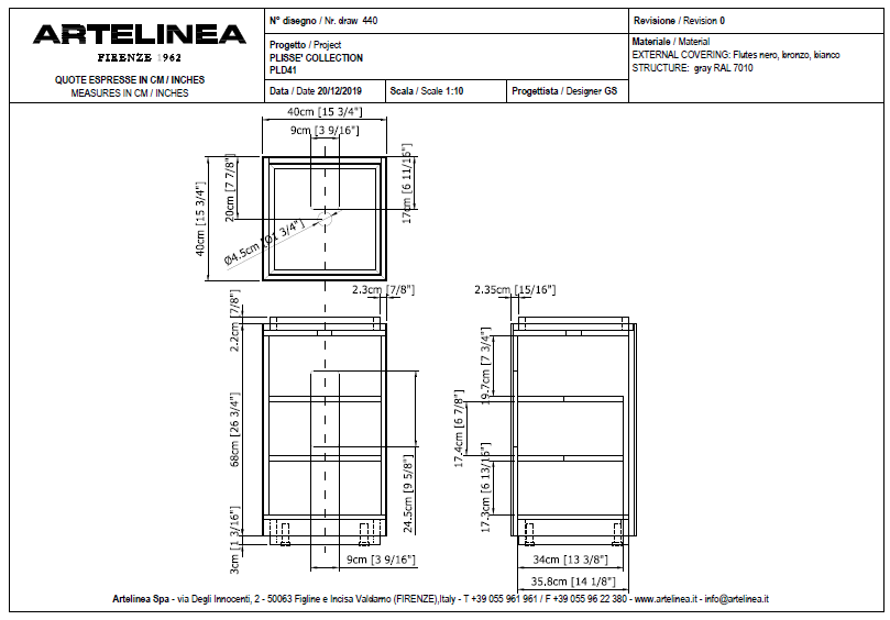 Artelinea PLISSE base unit RH bronze + BPL40 basin + ATOLLO mirror with LED diffusion AL590