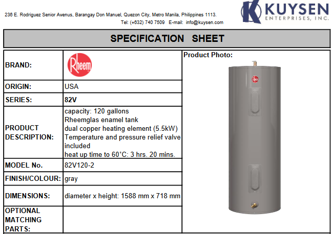 Rheem Storage Water Heater 82V120-2