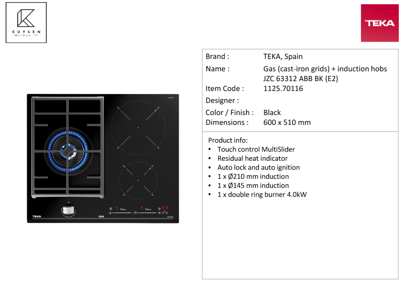 Teka JZC 63312 ABB BK (E2)  gas + induction 1125.70116