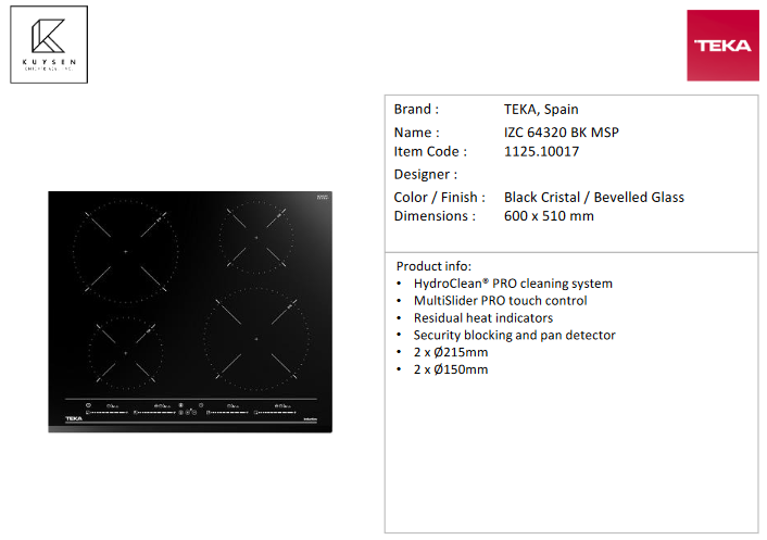 Teka IZC 64320 BK MSP Induction Hob 1125.10017