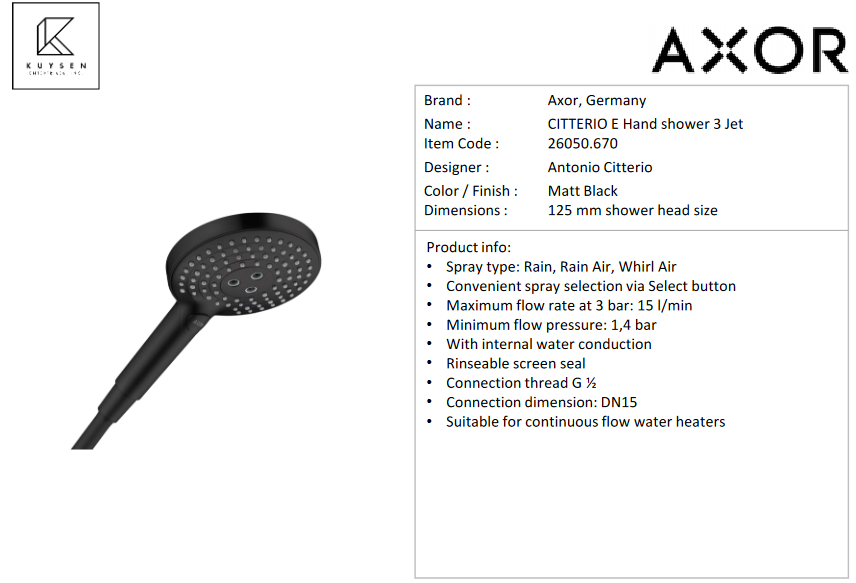 Axor handshower 120 3jet matt black 26050.670