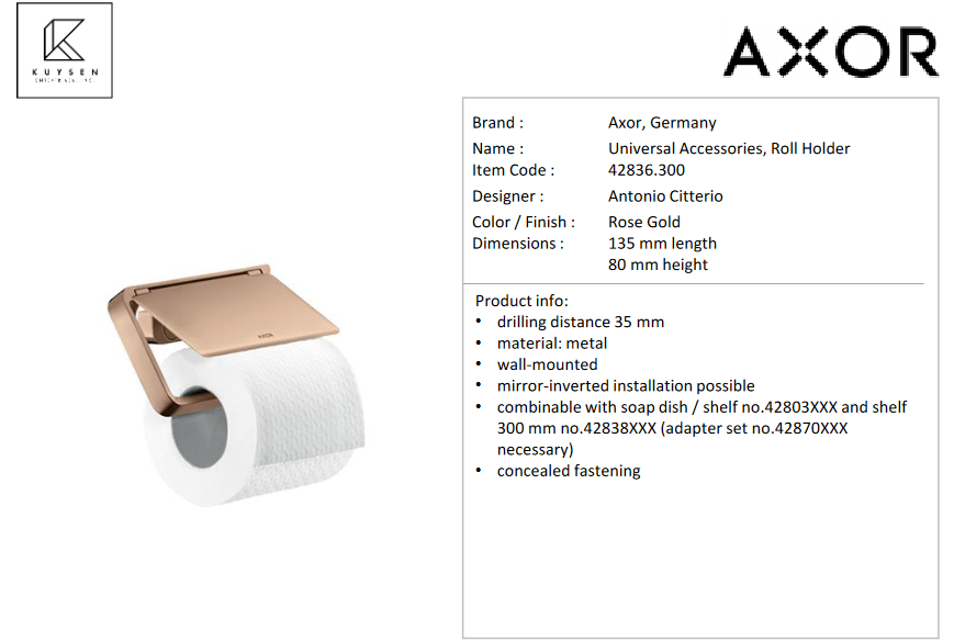 Axor Universal roll holder rose gold 42836.300