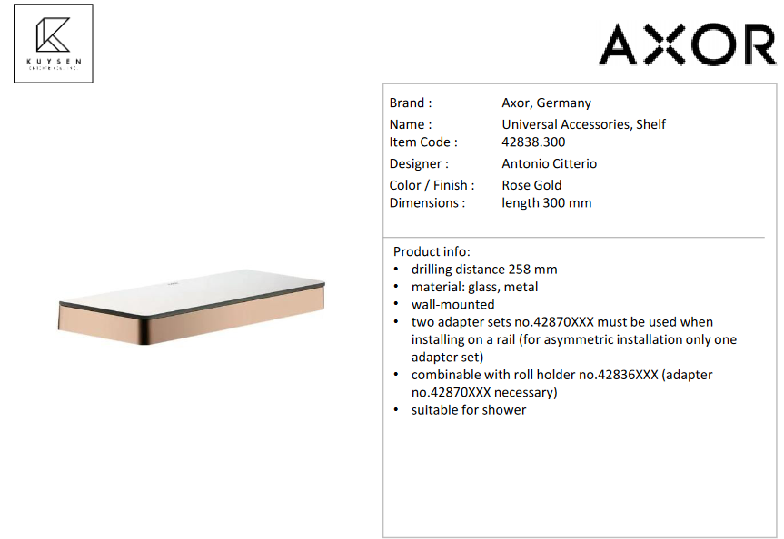 Axor Universal shelf 300mm rose gold 42838.300