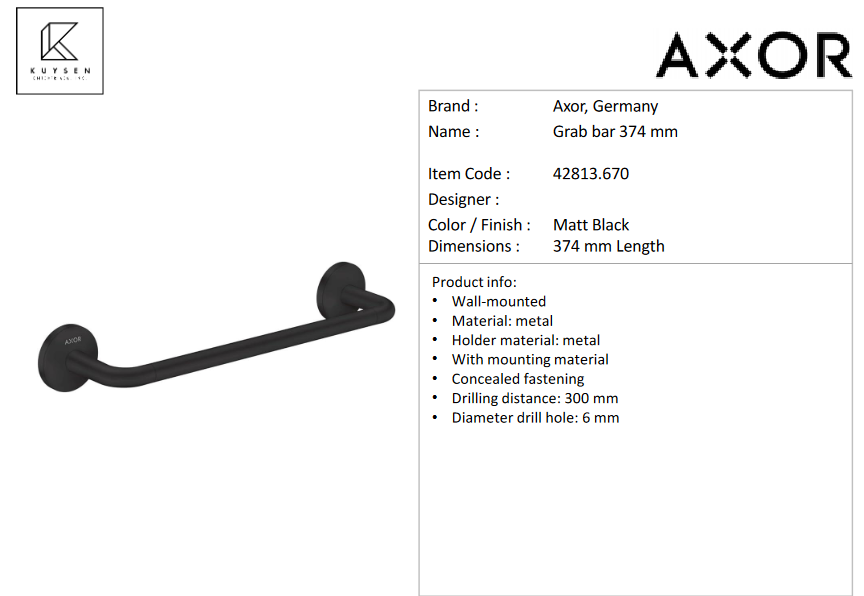 Axor Universal Circular grab bar matt blk 42813.670