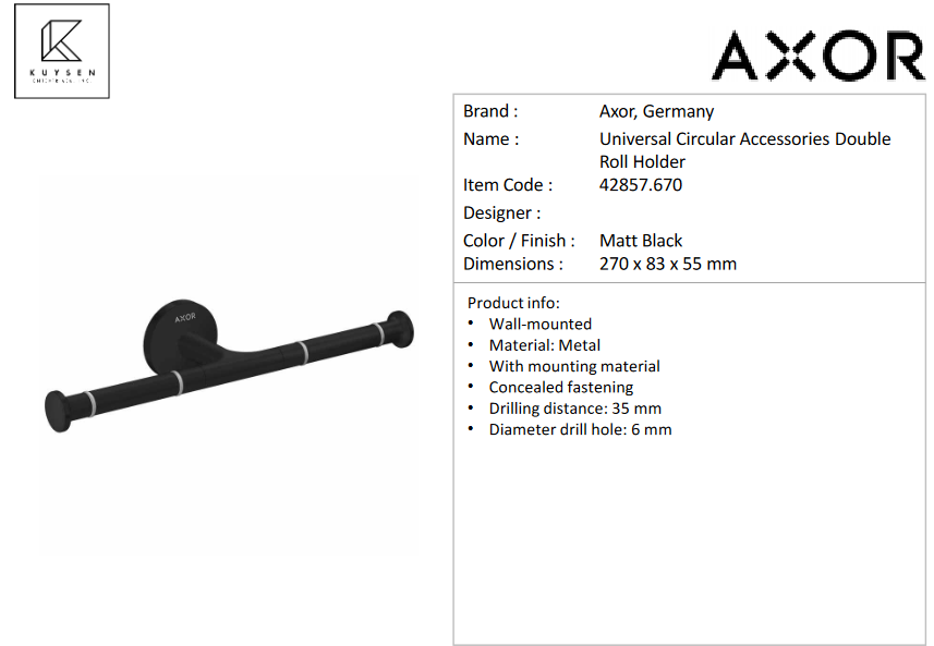 Axor Universal Circular roll holder double 42857.670