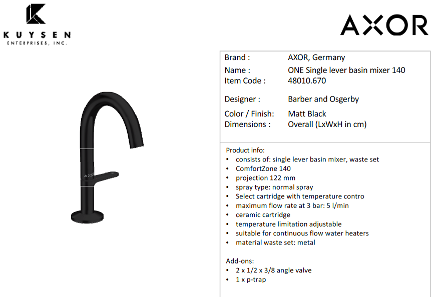 Axor One basin mixer Select 140 matt black 48010.670